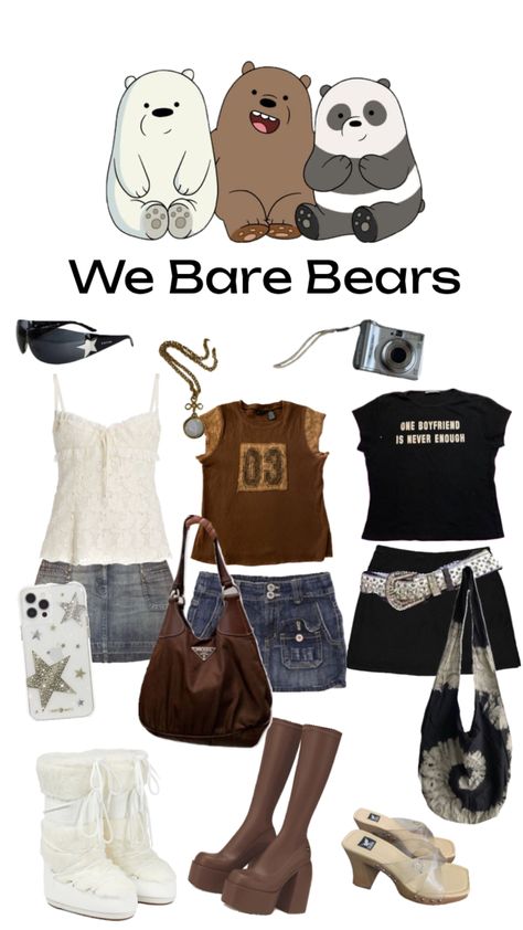 We Bare Bears outfit inspiration #webarebears #triocostumes #wethreebears #polarbearfit #brownbearfit #pandafit We Bare Bears Outfit, Trio Costumes, Trio Halloween Costumes, Bear Halloween, First Boyfriend, Bear Costume, Bear Outfits, We Bear, Spirit Week