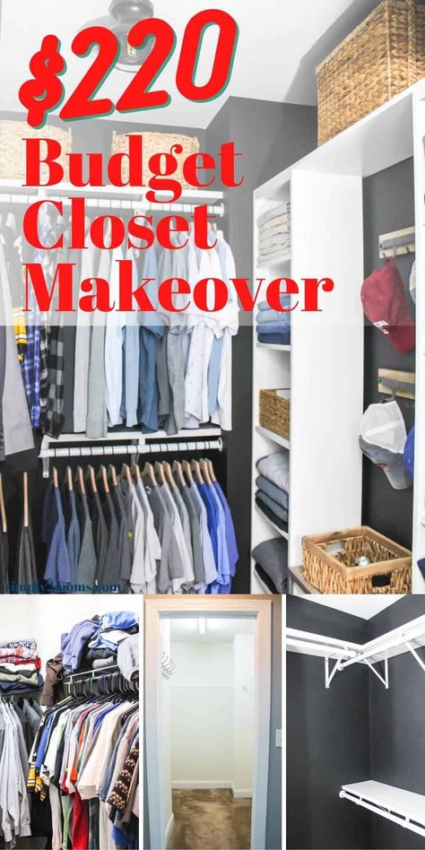 Closet Remodel On A Budget, Diy Walk In Closet Renter Friendly, Budget Master Closet, Narrow Walk In Closet Designs Layout, Redo Master Closet, Master Closet Organization Diy, Upgrade Closet Shelving, Diy Master Closet Remodel, Master Closet Design On A Budget