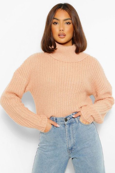 Peach Sweater Outfit, Peach Sweater, Cropped Turtleneck Sweater, Blush Sweater, Cropped Turtleneck, Turtleneck Outfit, Thick Sweater, Latest Sweater, Roll Neck Jumpers