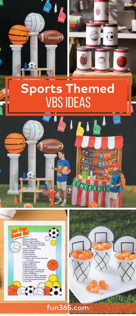 Everybody is on God's team with this VBS theme. A concession stand snack table, foam finger garland and dirt pudding soccer field make this theme amazing. Get started with planning with our sports themed checklist. Vbs Olympics Theme, Vbs Sports Theme, Sports Day Theme Ideas, Game Vbs, Sports Vbs, Vbs Olympics, Sunday School Snacks, God's Army, Soccer Crafts