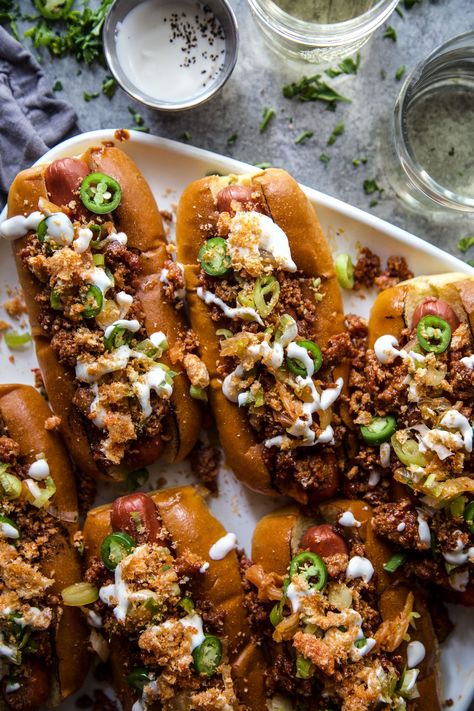 Ready for a flavor explosion? Try these Loaded Chorizo & Kimchi Hot Dogs! Packed with savory chorizo, spicy kimchi, and a medley of mouthwatering toppings, these hot dogs are a game-changer. Whether it's a quick dinner or a tailgating feast, this recipe on my site will satisfy your cravings! Loaded Hot Dogs, Kimchi Hot Dog, Brats Recipes, Spicy Kimchi, Hot Dog Toppings, Easy Sandwich Recipes, Hearty Dinner Recipes, Hot Dog Recipes, Delicious Thanksgiving