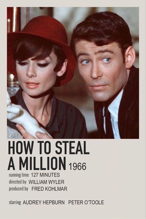 How To Steal A Million (1966) Vintage Movies To Watch, Old Money Movies, Best Mystery Movies, Audrey Hepburn Movie Posters, Minimalistic Polaroid Poster, Eli Wallach, Audrey Hepburn Movies, Romcom Movies, William Wyler