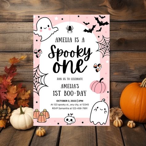 Halloween Invite Ideas, First Halloween Birthday, Spooky 1st Birthday, First Birthday Halloween, Spooky One Birthday, Halloween First Birthday, Halloween Invite, Spooky One, 1st Birthday Invite