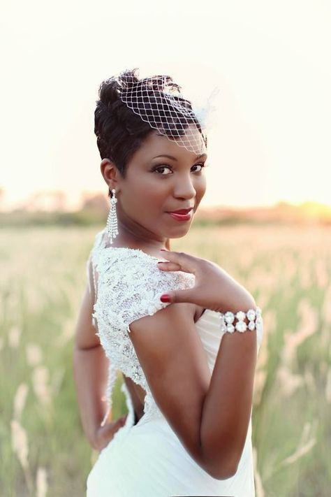 Black Bridal Makeup, Short Hair Styles African American, African American Weddings, Wedding Day Makeup, Munaluchi Bride, Black Bridal, Black Bride, Short Wedding Hair, American Wedding