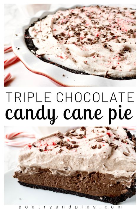 Peppermint Pie Recipe, Candy Cane Pie, Christmas Pie Recipes, Chocolate Cream Filling, Peppermint Whipped Cream, Candy Cane Dessert, Candy Pie, Chocolate Cookie Crust, Chocolate Peppermint Cookies