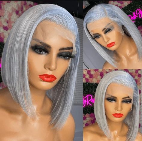 Empower your look with our grey bob | 13x4 lace front | transparent lace | 180% density Available lengths: 10"-14" Click on the link in the comment section and use the coupon code for savings. #wigs #bellahaircrownz #gray #Bob #fypシ Gray Bob Lace Front Wigs, Grey Bob Wig, Silver Bob, Colored Bob, Ash Blonde Bob, Lace Frontal Bob, Darker Hair, Pink Blonde, Grey Bob