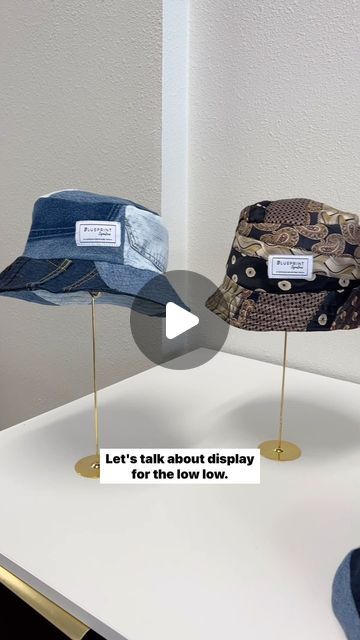 Bucket Hat Display, Diy Hat Stand, Thrifted Table, Styrofoam Heads, Stand Feria, Styrofoam Head, Table Markers, Hat Display, Hat Stands