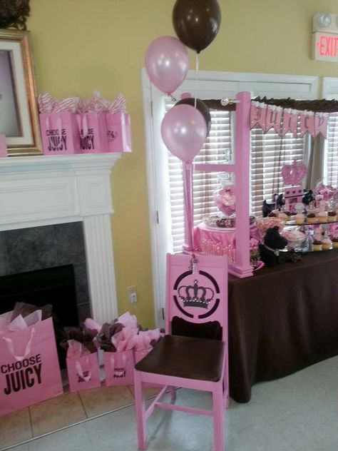 Juicy Couture Baby Shower Party Ideas | Photo 4 of 28 Girl Shower Themes, Juicy Couture Baby, Baby Shower Party Ideas, Shower Party Ideas, Halloween Party Themes, Mom Stuff, Pink Parties, Baby Sprinkle