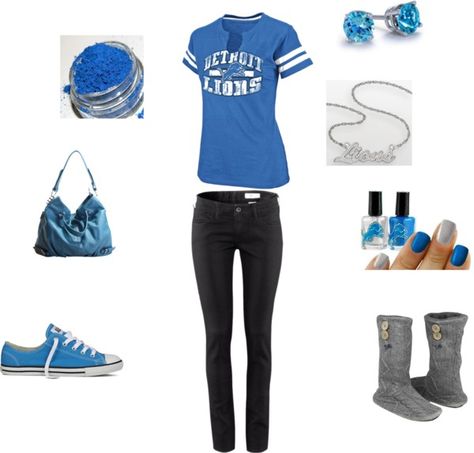 "Detroit Lions" by danielle-miocic on Polyvore Detroit Lions Outfit Woman, Team Outfits, Gameday Outfits, Detroit Lions Football, Lions Football, Baseball Game, Gameday Outfit, A Typical, Team Apparel