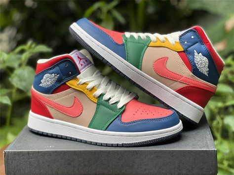 Air Jordan 1 Multi Color, Colorful Jordans, Jordan 1 Multicolor, Jordan 1 Mid Multicolor, Customize Shoes, Air Jordan Mid, Multicolor Shoes, Samurai Wallpaper, Cheap Jordan