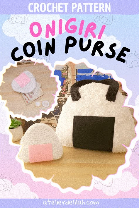 Crochet Onigiri Pattern, Crochet Onigiri, Origami Sewing, Coin Purse Crochet, Crochet Tips And Tricks, Crochet Coin Purse, Cute Coin Purse, Purse Crochet, I Did My Best