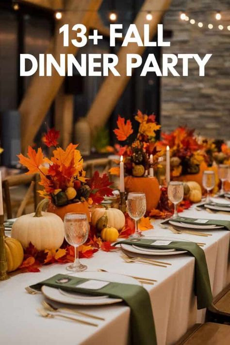 Delight your guests with a fall dinner party that is both elegant and inviting. Serve a delicious spread of seasonal dishes that capture the flavors of the season. From roasted turkey to pumpkin cheesecake. these dinner party ideas will impress your guests with their delicious recipes and cozy atmosphere. https://ostrali.com/fall-dinner-party/ Fall Themed Dinner Party, Fall Dinner Party Tablescape, Fall Dinner Party Menu Ideas, Fall Party Menu, Fall Dinner Party Ideas, Cozy Fall Dinner, Dinner Party Mains, Host Thanksgiving, Friendsgiving Dinner Party