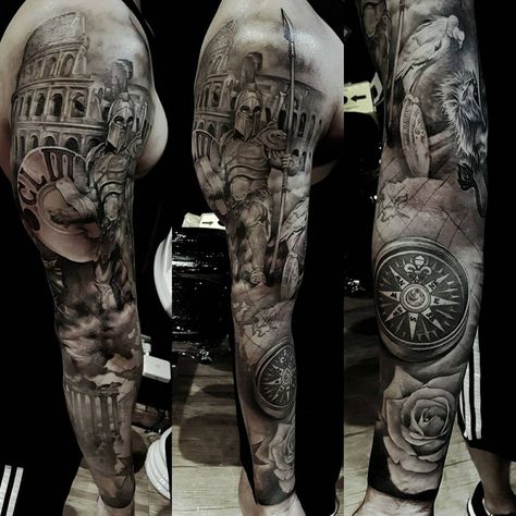 Full sleeve roman Gladiator Sleeve Tattoo, Spartan Sleeve Tattoo, Roman Warrior Tattoo, Kurt Tattoo, Adler Tattoo, Warrior Tattoo Sleeve, Roman Tattoo, Gladiator Tattoo, Spartan Tattoo