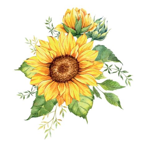 Invitation Clipart, Sunflower Bouquets, Watercolor Sunflower, Botanical Drawings, Floral Botanical, Floral Bouquets, Botanical Illustration, Floral Watercolor, Etsy Wall Art