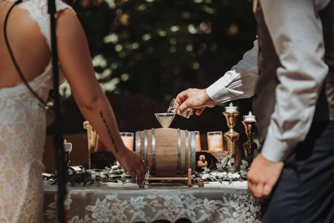 Whiskey Unity Ceremony, Mini Whiskey Barrel, Whiskey Wedding, Distillery Wedding, Barrel Wedding, Adirondacks Wedding, Vowel Renewal, Small Backyard Wedding, Whiskey Distillery