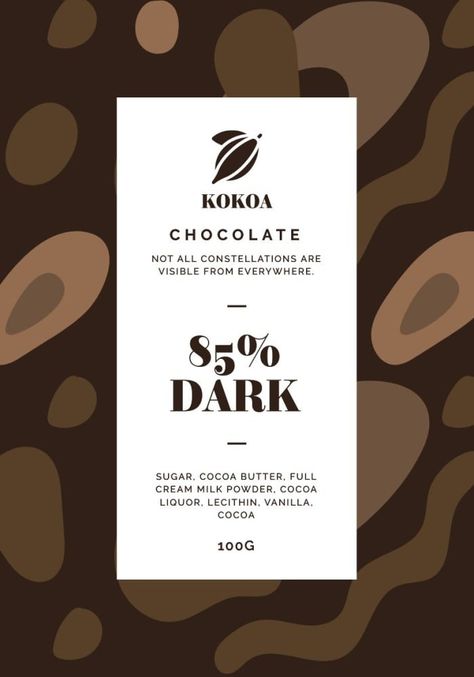 Waves Minimalist Kokoa Chocolate Label Chocolate Template, Chocolate Label, Chocolate Labels, Chocolate Bread, Chocolate Candy Bar, Brand Kit, Blink Of An Eye, Label Templates, Powdered Milk