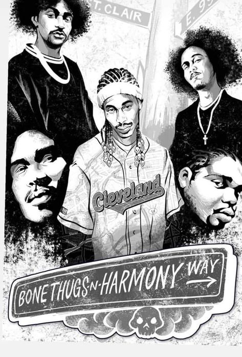 Bone thugs n harmony fans Bone Thugs N Harmony Poster, Thuggish Ruggish Bone Poster, Bone Thugs N Harmony Tattoo, Bone Thugs N Harmony Wallpaper, Bones Thugs And Harmony, Bone Thugs N Harmony, Harmony Tattoo, Rap City, Hip Hop Artwork