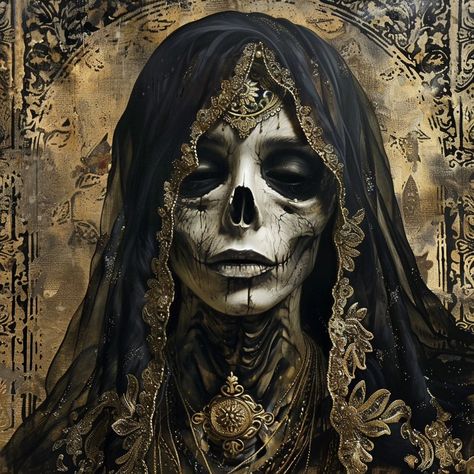 #aiartcommunity #aiart #Ai #midjourney Witchy Skull Art, Skull With Headdress, La Catrina Art, Woman With Skull Photography, Sugar Skull Artwork Dark Art, Sugar Skull Artwork, Virgin Mary Art, Hand Tats, Mexican Culture Art