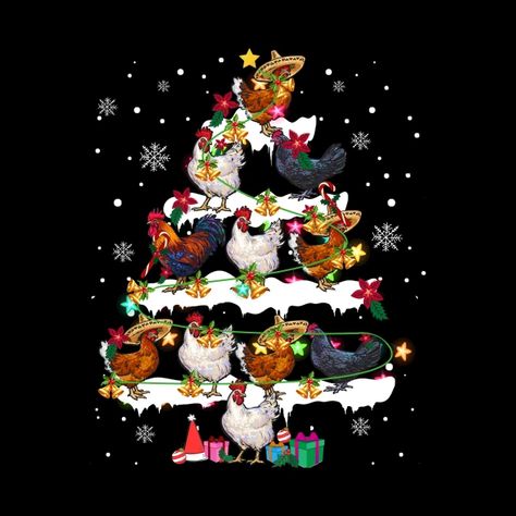 Chicken Christmas Tree, Merry Chickmas, Funny Chickens, Merry Christmas Animation, Christmas Animation, Chicken Christmas, Pins And Buttons, Xmas Wishes, Tee Tree