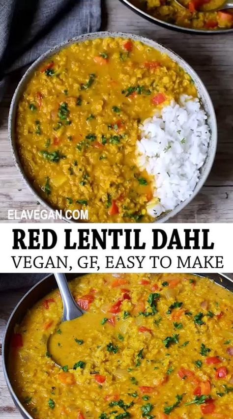 Red Lentil Dahl, Dal Curry, Lentil Dahl, Masoor Dal, Pot Recipes Healthy, Resep Diet, Health Dinner, Tasty Vegetarian Recipes, India Food