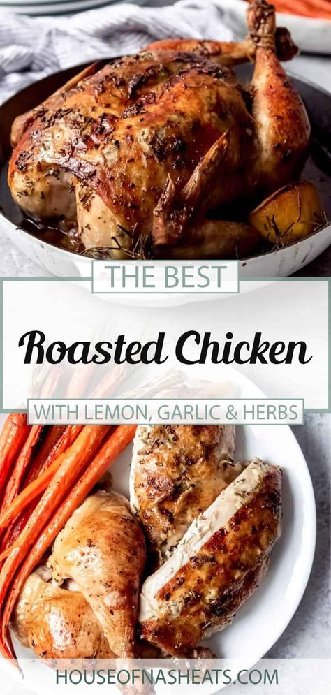 Slow Roasted Chicken slathered in garlic butter is a must for special occasions like Easter! This easy whole roast chicken recipe is absolutely fail-proof with my step-by-step instructions, and ready in 1-2 hours, depending on the size of your chicken. The whole family will love this juicy, tender roasted whole chicken recipe! #best #chicken #roasted #roast #whole #easy #lemon #garlic Cocktails Pitcher, Slow Roasted Chicken, Best Roast Chicken Recipe, Classic Family Meals, Whole Roast Chicken Recipe, Best Roasted Chicken, Lemon Roasted Chicken, Easy Roast, Chicken With Lemon