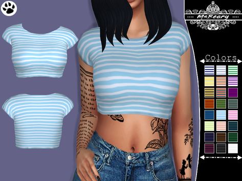 Sims 4 Cc Cropped Shirt, Sims 4 Cc Striped Shirt, Sims 4 Striped Shirt, Pelo Sims, Striped Tube Top, Striped Shoes, Mickey Shirt, Sims 4 Toddler, Blue Striped Top