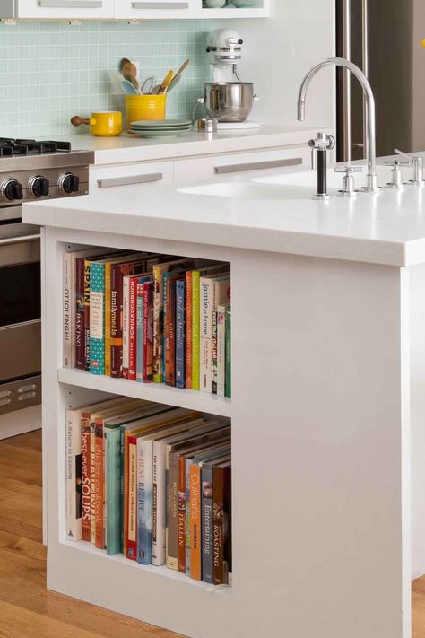 Kitchen Island With Shelves, Island With Shelves, Kitchen Storage Organization Ideas, Diy Cupboard, Diy Kitchen Cupboards, Storage Organization Ideas, Cookbook Storage, Easy Home Organization, Diy Cupboards