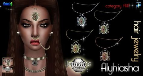 Jom Sims Creations: Alyhiasha hair jewelry • Sims 4 Downloads Sims Freeplay Cheats, Cc Jewelry, Sims Stories, Pelo Sims, Indian Nose Ring, Sims 4 Update, Sims Hair, Sims 4 Game, Indian Earrings