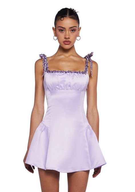 Sugar Thrillz Lace Up Mini Dress - Light Purple – Dolls Kill Dark Purple Dress Mini, Pastel Purple Hoco Dress, Lavender Dress Midi, Purple Mini Dress Casual, Lavender Bridesmaids Dress, Purple Dress Mini, Dark Purple Hoco Dresses Short, Purple Silk Mini Dress, Puffy Purple Dress