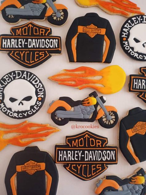 Harley Davidson Party Theme, Harley Davidson Baby Shower, Boy Baby Shower Cookies, Harley Davidson Decor, Harley Davidson Birthday, Special Cookies, Motorcycle Birthday, Harley Davidson Baby, Yummy Sugar Cookies