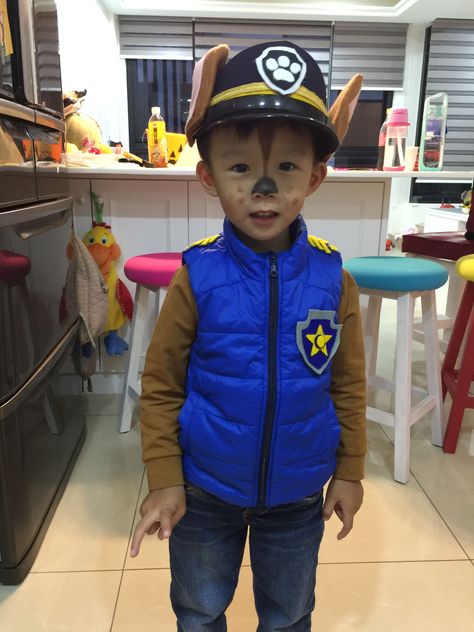 Diy Chase Costume Paw Patrol, Paw Patrol Costume Chase, Homemade Chase Paw Patrol Costume, Diy Chase Paw Patrol Costume, Chase Costume Paw Patrol, Chase Halloween Costume, Paw Patrol Kostüm, Chase Paw Patrol Costume, Paw Patrol Dress