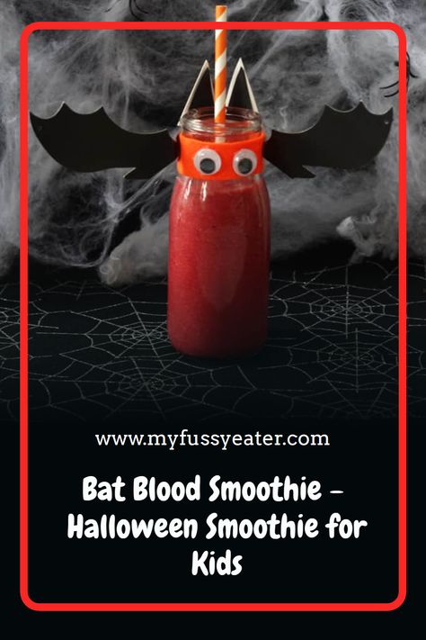 Bat Blood Smoothie! A fun and healthy snack for kids that’s perfect for Halloween! Head over to www.myfussyeater.com for lots more fun Halloween recipe ideas. Diy Smoothie Bowl, Halloween Recipe Ideas, Smoothie For Kids, Healthy Snack For Kids, Orange Smoothie Recipes, Easy Family Recipes, Snack For Kids, Peanut Butter Banana Smoothie, Orange Smoothie