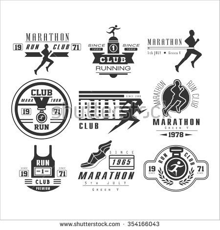 Running club labels, emblems and design elements vector set - stock vector Marathon Shirt Design, Marathon Logo, Sports Brand Logos, Running Logo, Running Posters, Club Badge, Running Club, Running Man, Running Shirts