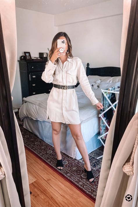 Utility Belt Shirt Dress S Gucci Belt Black Mules http://liketk.it/396IN #liketkit @liketoknow.it #LTKunder50 #LTKstyletip #LTKworkwear Long Shirt With Belt, Shirt With Belt, Belt Shirt, Collard Shirt, One Piece Shirt, Black Mules, Utility Belt, Belted Shirt Dress, Girls Uniforms