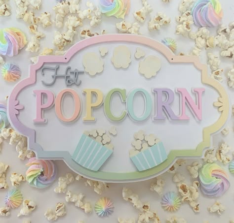 Pastel Popcorn, Cinema Room Decor, Popcorn Sign, Night Cinema, Care Bear Party, Fake Candy, Weird Core, Movie Lover Gift, Pastel Home Decor