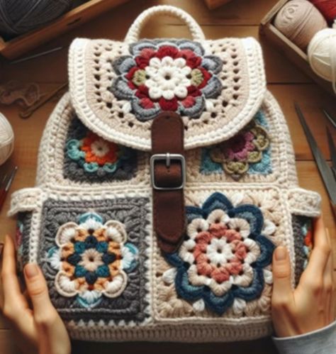 Mochila Crochet, Crochet Backpack Pattern, Handmade Fabric Bags, Crochet Backpack, Crochet Bag Tutorials, Crochet Bag Pattern Free, Granny Square Bag, Crochet Business, Backpack Pattern