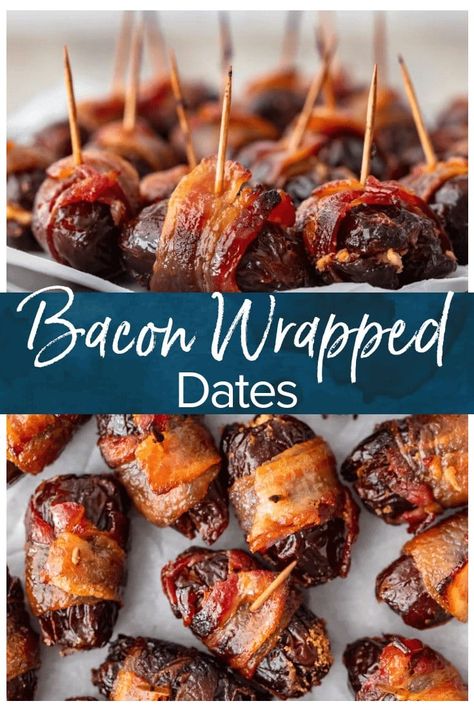 Dates With Goat Cheese, Bacon Wrapped Recipes, Wrapped Dates, Stuffed Dates, Bacon Wrapped Dates, Bacon Appetizers, Elegant Appetizers, Easy Bacon, Date Recipes