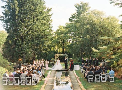 A Romantic Garden Wedding at The Skylands Manor Castle at the New Jersey Botanical Gardens in Ringwood, New Jersey Garden Koi Pond, White Freesia, Romantic Garden Wedding, Backdrop Ideas, Fairy Wedding, Manor Wedding, Romantic Garden, Koi Pond, Wedding Backdrop