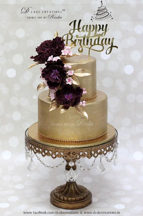 Gold Floral Cake Elegant 60th Birthday Cake For Ladies, Elegant Birthday Cakes For Ladies, 60th Birthday Cake For Ladies, Cake For Women Elegant, Birthday Cake Elegant, Elegant Birthday Cake, Birthday Cakes Girls Kids, Ideas For Birthday Cake, Cake For Mom