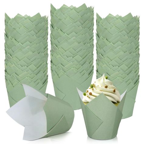 PRICES MAY VARY. Sage Green Tulip Cupcake Liners - Featuring sage green and tulip shapes, fresh and elegant, these cupcake liners are perfect decorations for party table. Abundant Quantity - A total of 200pcs Cupcake liners with the same design, are included in the package, sufficient to meet your daily use or party supply. Safe To Use - Made of quality paper material, these disposable cupcake wrappers are safe, odorless, wrinkle resistant and grease-proof, you can rest assured to use. Size Deta Inexpensive Baby Shower Decorations, Wedding Cupcake Table, Tulip Cupcake Liners, Cupcake Wrappers Wedding, Green Muffins, Baby Shower Snacks Boy, Sage Green Baby Shower, Cupcake Table, Mint Decor