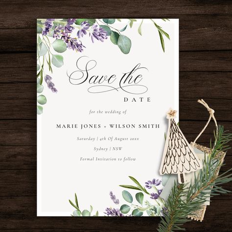 Lilac Wedding Themes, Save The Date Rustic, Rustic Wedding Save The Dates, Lavender Eucalyptus, Rustic Save The Dates, Save The Date Designs, Lilac Wedding, Save The Date Card, Lavender Wedding