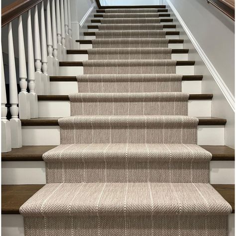 Rosecliff Heights Custom Multi Size Stair/Hallway Runner Handmade Wool Rug | Wayfair Dash And Albert Stair Runner, Simple Stair Runner, Wood Stairs With Carpet Runner, Stair Runner With Landing, Stair Runners Ideas, Runner On Stairs, Best Carpet For Stairs, Staircase Installation, Carpet On Stairs