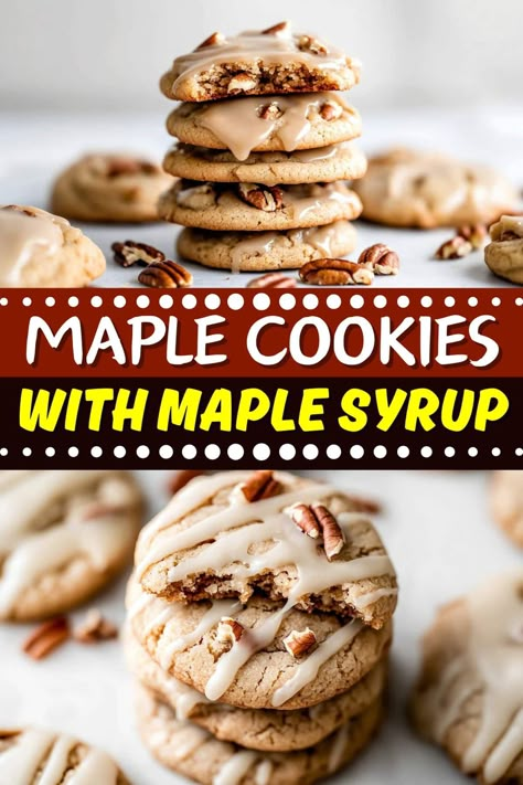 These brown sugar maple cookies with maple icing are soft, pillowy, and infused with real maple syrup in every bite. Trust me, they're not to be missed. Maple Treats, Colossal Cookies, Candy Cake Pops, Pudding Bars, Cookies Pudding, Maple Icing, Dough Cookie, Autumn Treats, Maple Cookies