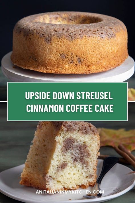 With the warm comforting flavors of cinnamon streusel and a rich, buttery cake, this Upside Down Streusel Cinnamon Coffee Cake is baked in a bundt cake pan so it can be served upside down. It’s not only visually appealing but will brighten any breakfast or brunch table! Banana Crumb Cake, Classic Coffee Cake, Cinnamon Streusel Coffee Cake, Streusel Coffee Cake, Cinnamon Coffee Cake, Cinnamon Streusel, Sour Cream Coffee Cake, Coffee Cake Recipe, Cinnamon Coffee