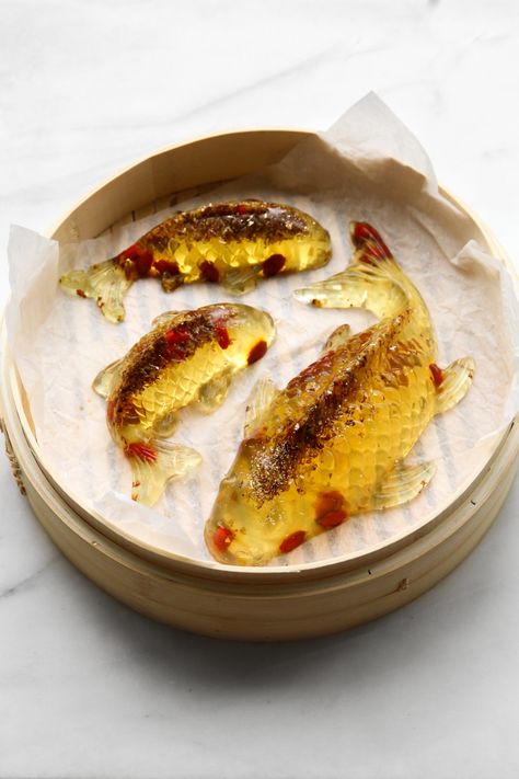 Osmanthus Flower Jelly (桂花糕) - Constellation Inspiration Traditional Koi Fish, Jelly Fishes, Main Dinner Dishes, Osmanthus Flower, Grilled Rice, Flower Jelly, Succulent Cake, New Years Cookies, New Year's Cake