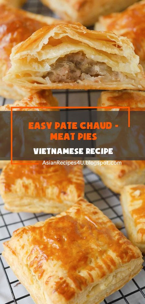 Pâté chaud, or bánh patê sô is a Vietnamese hot pastry pie made with a puff pastry that is buttery and flaky with a delicious ground pork filling. It’s a great snack for your little ones or a savory breakfast to enjoy with your morning cup of joe. #Vietnamese #Recipes #Easy #Meat Pate Chaud Vietnamese, Vietnamese Dishes, Creative Breakfast, Meat Pies, Puff Pastry Dough, Pastry Pie, Meat Pie, Savory Breakfast, Vietnamese Recipes