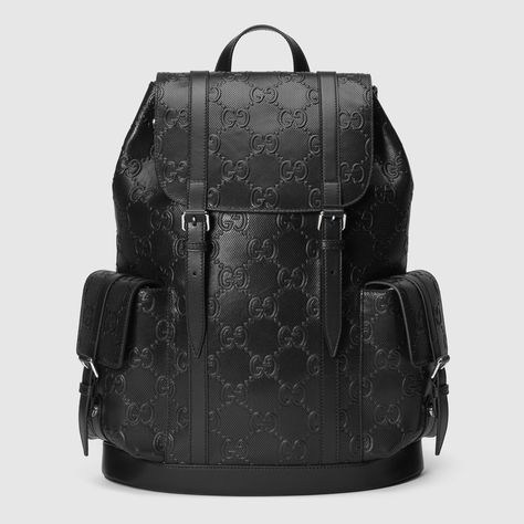 Mens Designer Backpacks, Gucci Backpack, Luxury Backpack, Gucci Gifts, Italy Print, Perforated Leather, Designer Backpacks, Men's Backpack, Black Backpack