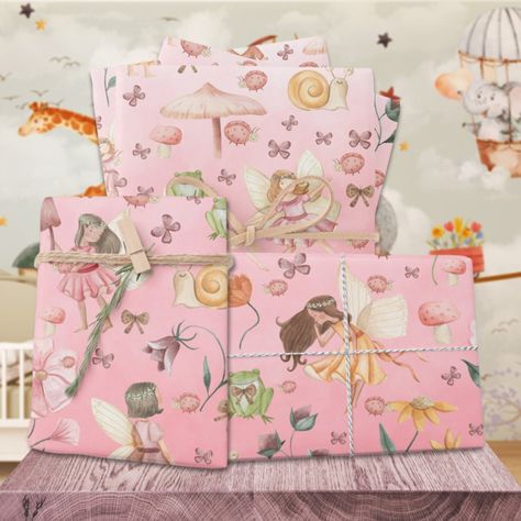 Lady Bug Butterfly Toad Gnome Fairies Garden Pink Wrapping Paper Sheets Zazzle Fairy Birthday Themes, Fairies Garden, Eco Friendly Wrapping, Blue Wrapping Paper, Pink Wrapping Paper, Wrapping Paper Design, Butterfly Illustration, Birthday Wrapping Paper, Fairy Birthday