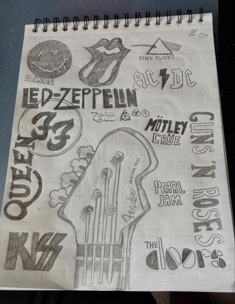 Band Drawings Rock, Band Poster Drawing, Rock N Roll Drawings Ideas, Rockstar Aesthetic Drawing, Music Pencil Drawings, Rock Band Drawings, Rock N Roll Drawings, Rock Music Drawing, Rock Star Drawing