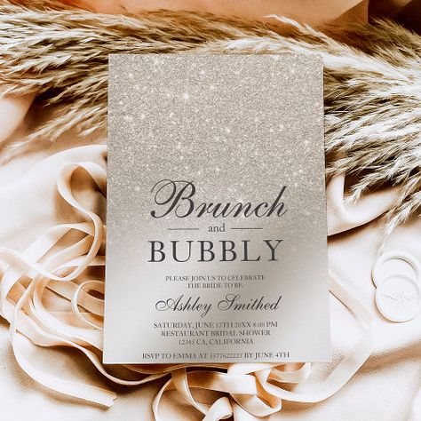 $2.8 | pearl ivory glitter brunch bubbly bridal shower - brunch and bubbly, modern bridal shower, ombre gradient, luxurious wedding, calligraphy typography, sparkles, metallic silver foil, pearl ivory glitter, gold foil, elegant Glam Bridal Shower Ideas, Pearl Bridal Shower, Brunch And Bubbly, Bridal Shower Inspo, Brunch Bubbly, Modern Bridal Shower, Bridal Invitations, Calligraphy Typography, Ombre Gradient